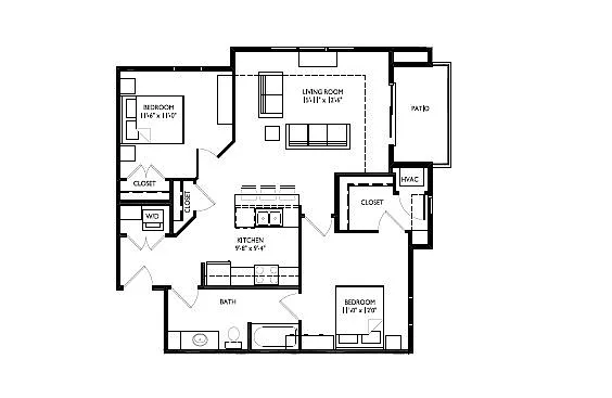 Floor plan 2 bdrm-1 bath