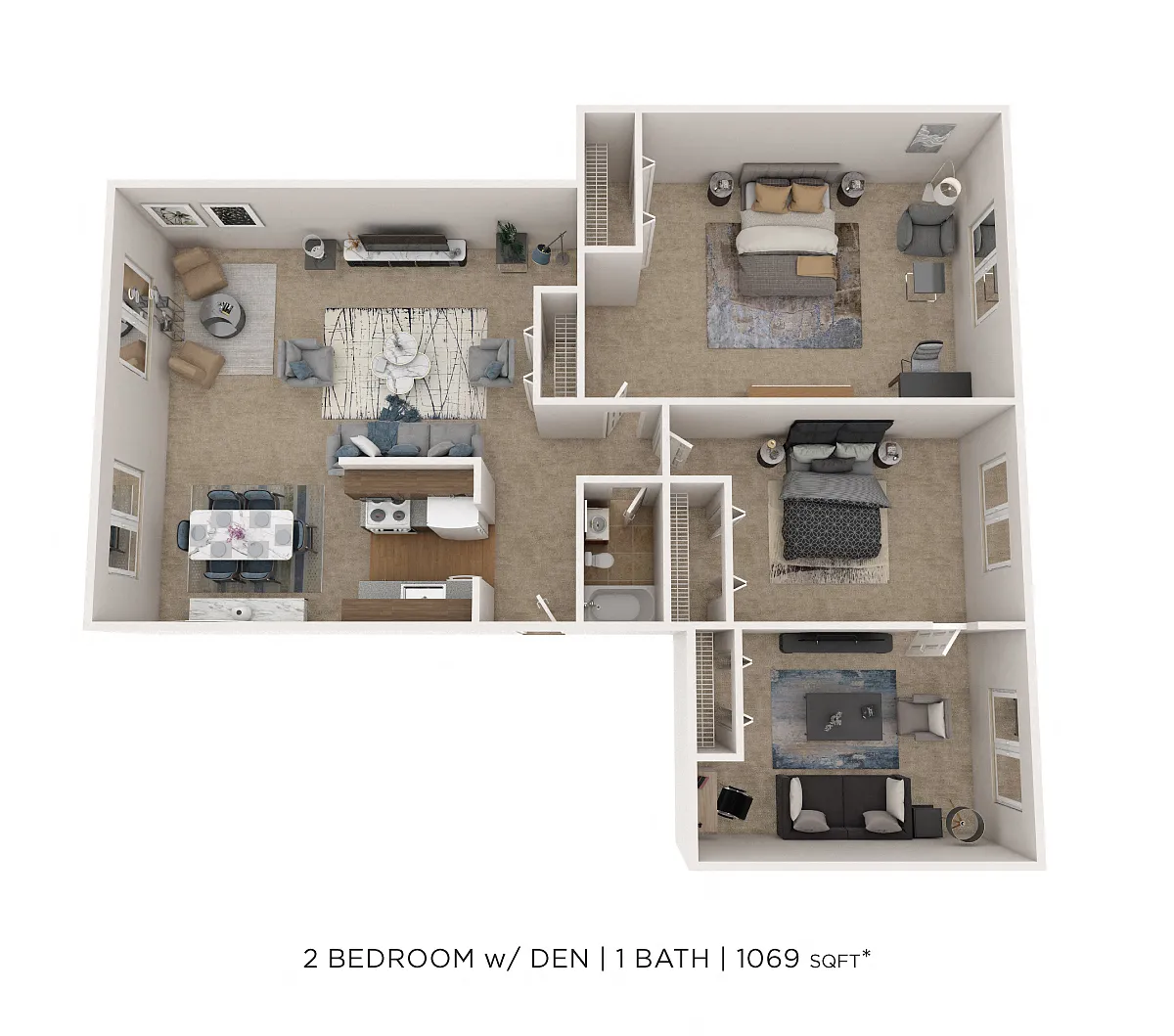 Floor plan Two Bedroom w/ Den-1069 sqft