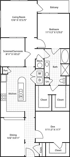 Floor plan 1 Bedroom F with Den