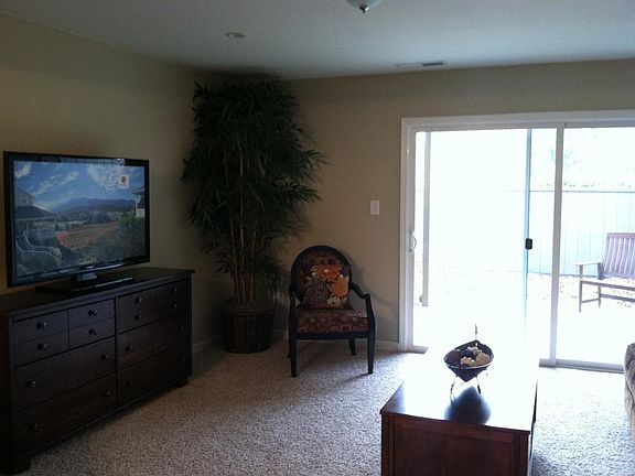 Living room with slider to backyard