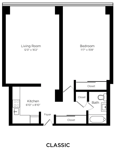 Floor plan Classic 1 Bed 1 Bath 600
