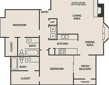 Creekwood Apartment Homes - B2 - 2 Beds - 2 Baths - 1086 Sq. ft.