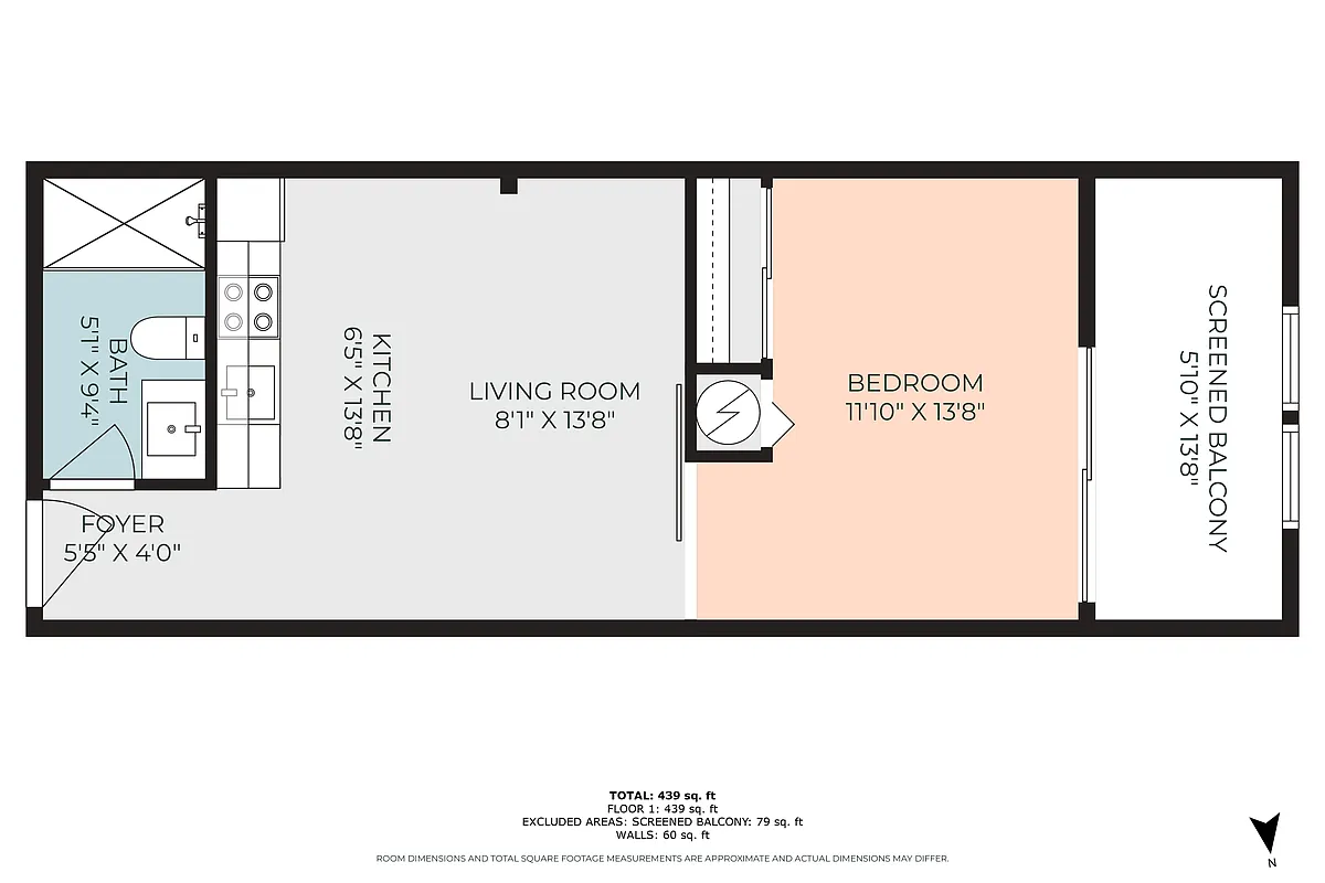 Floor plan 1 Bed with Balcony