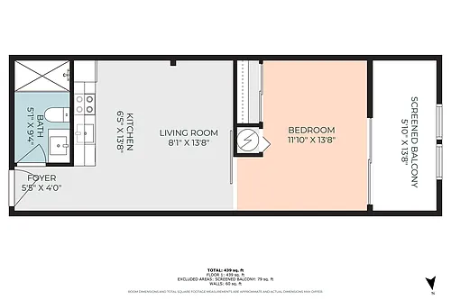 Floor plan 1 Bed with Balcony