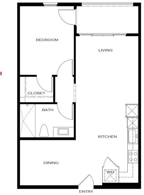 Floor plan 1 Bedroom and Den With Balcony