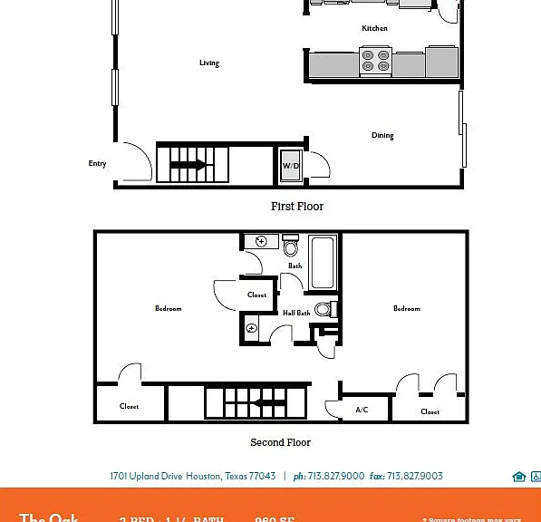 Oak Floor Plan - 2 bedrooms and 1 1/2 bathrooms