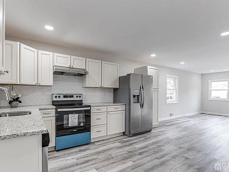 kitchen with living room view