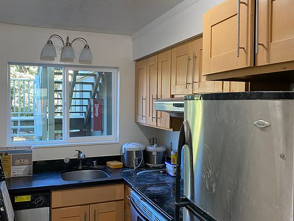Brightly lit kitchen.