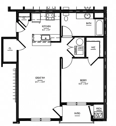 Floor plan 1 Bed/1 Bath-A Type A Phase IV