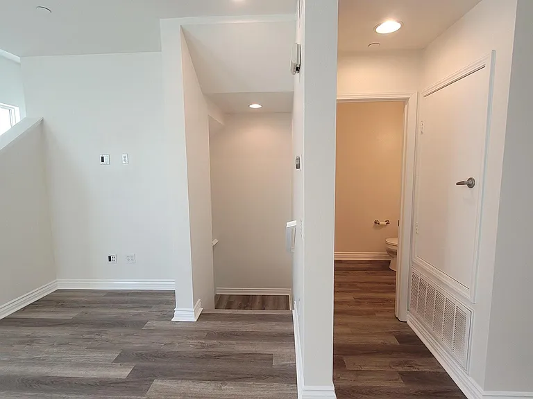 Entrance stairs leading up to great room, and guest powder room.