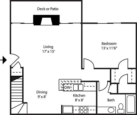 Floor plan 1BR-1BA GARDEN