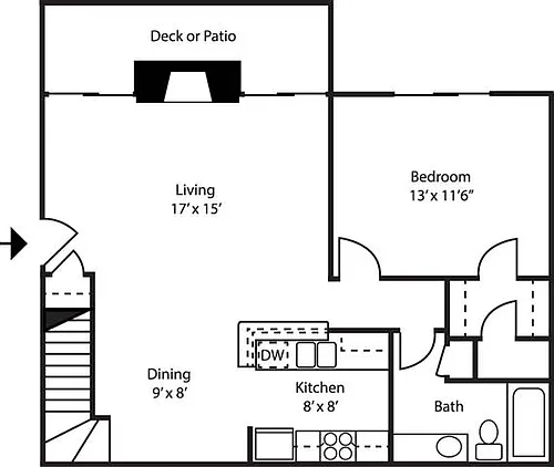 Floor plan 1BR-1BA GARDEN