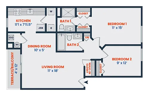 Floor plan 2 Bed | 2 Bath | Small