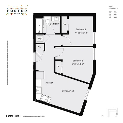 Floor plan 2 Bed 1 Bath - C