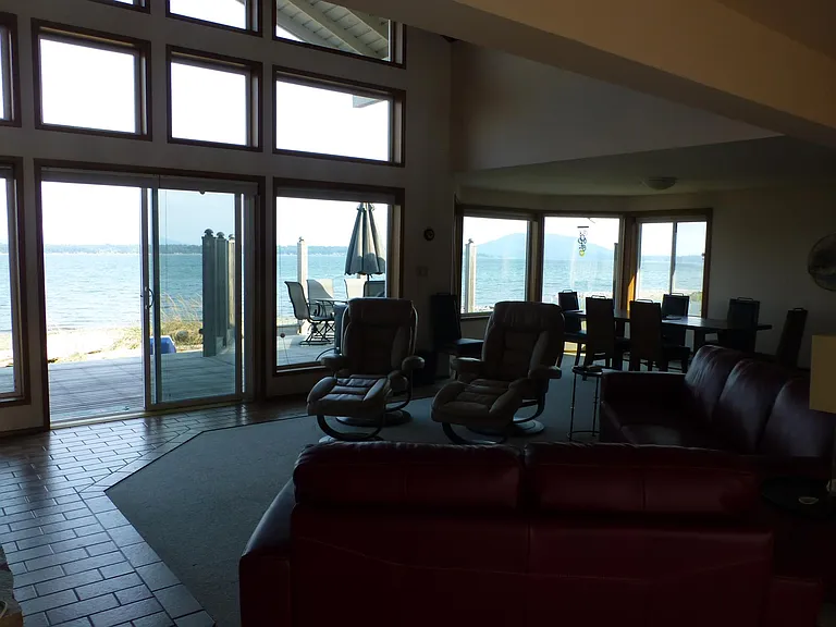 Lummi Island in the background out the dining room window.
