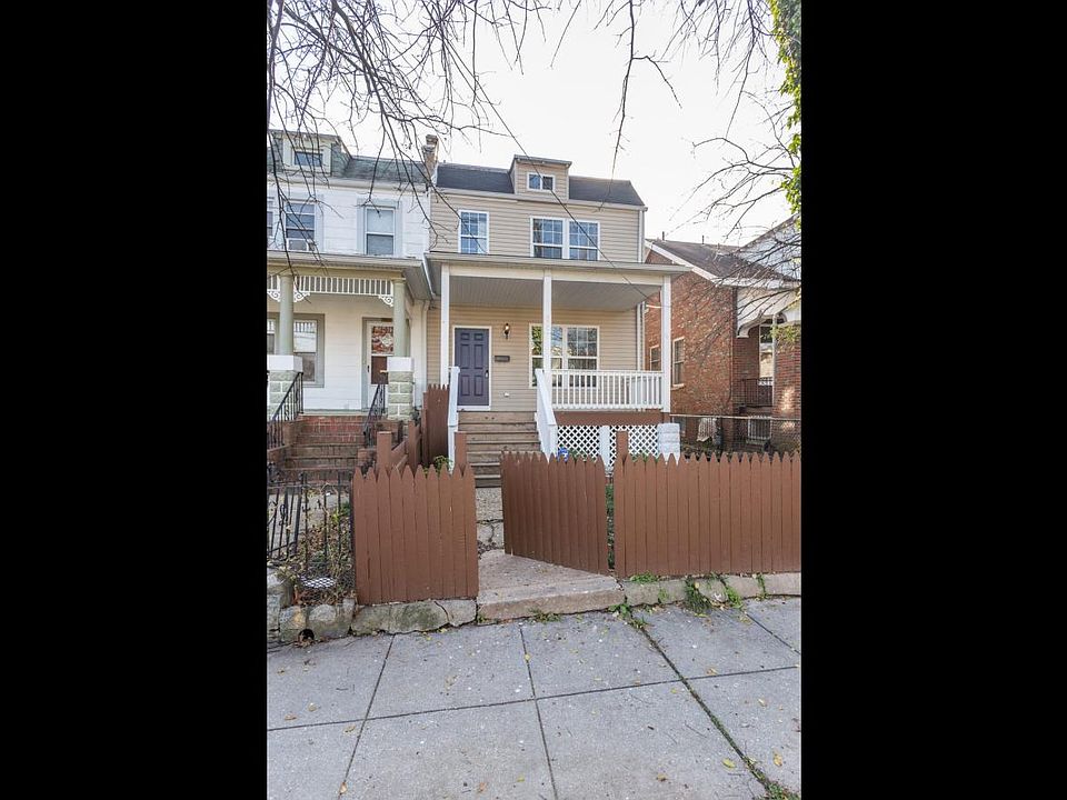 Fenced in yard with large front porch