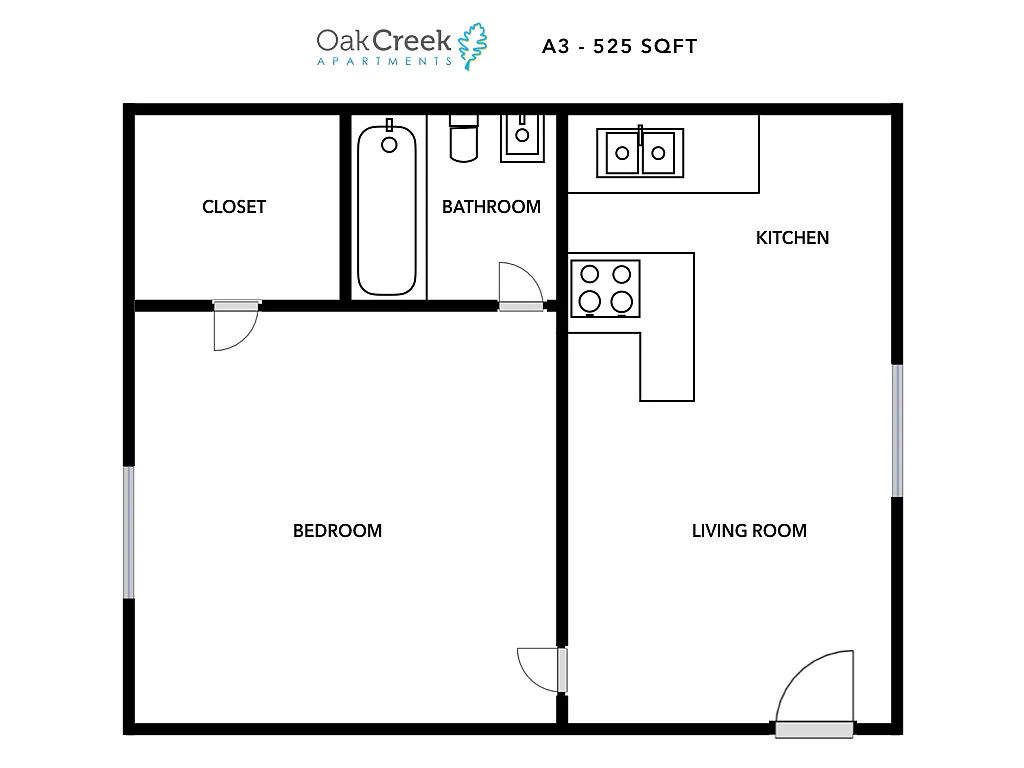 Floor plan 1 Bedroom - 1 Bath