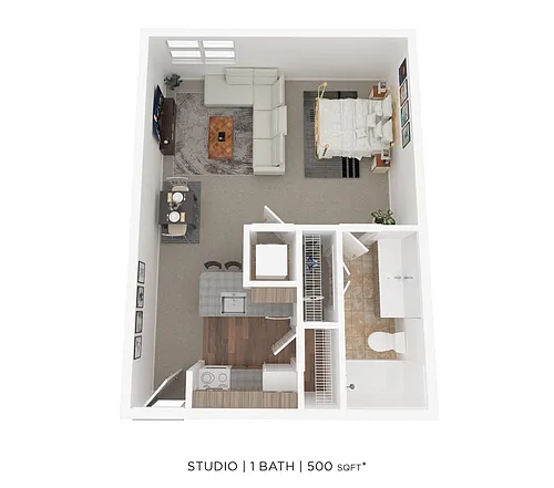 Floor plan Studio 1 Bath 500 Sqft
