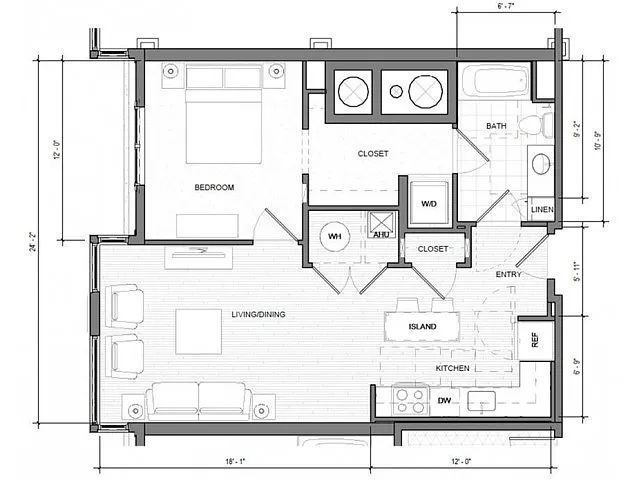 Floor plan 1BR-H
