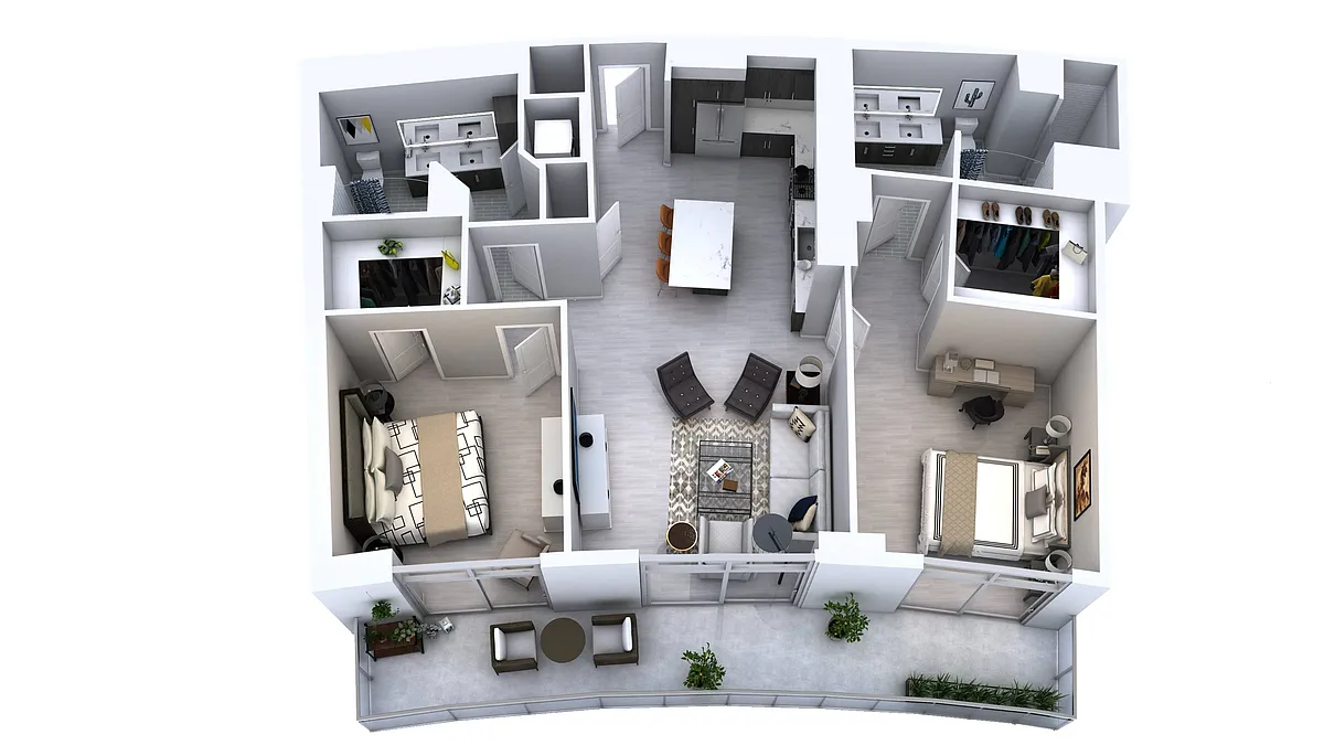 Floor plan Two Bedroom Two Bath (1,214)