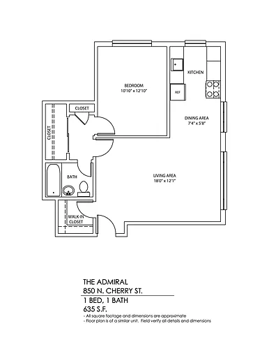 Floor plan 1 Bedroom, 1 Bath