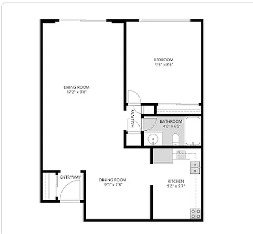 Floor plan Hull Flats 1bdr Traditional