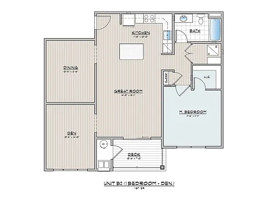 Floor plan 1 Bed x 1 Bath w Den and Dining Room