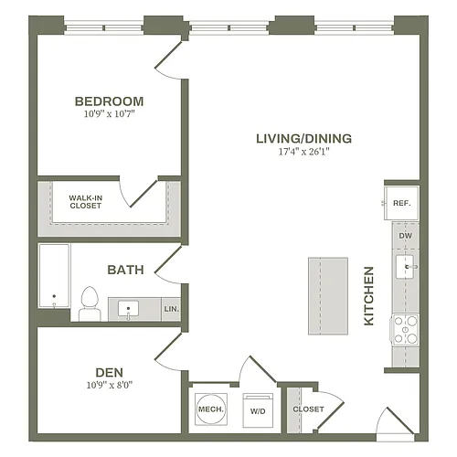 Floor plan 1 Bed with Den Type 8