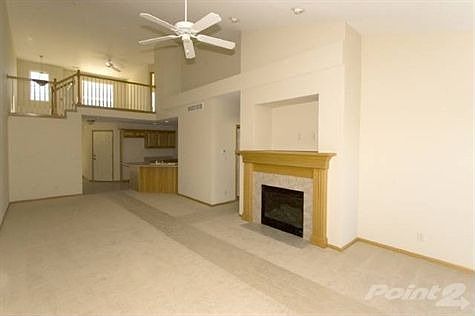 Vaulted great room with fireplace