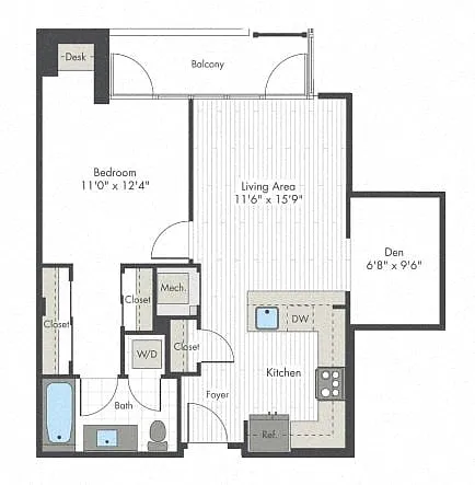 Floor plan 1 Bed/1 Bath-I