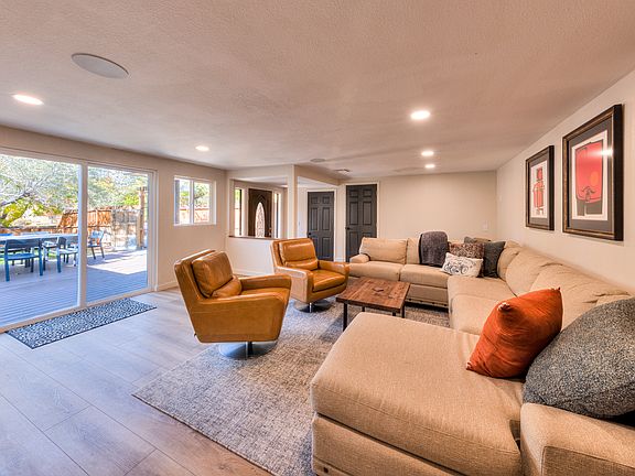 Living room with deck via sliding door