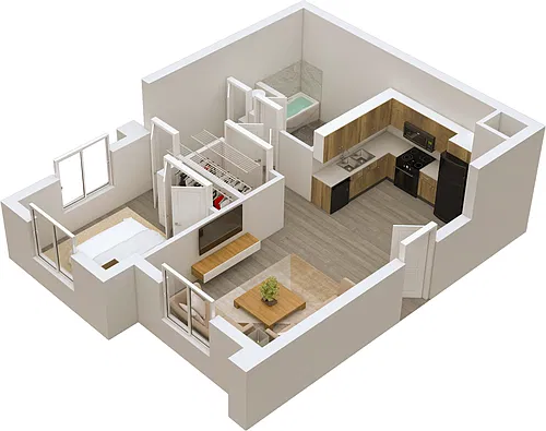 Floor plan 1 Bedroom, 1 Bathroom