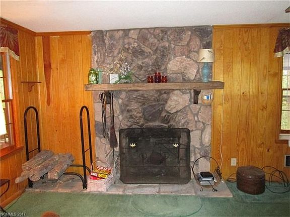 Stone wood burning fireplace.