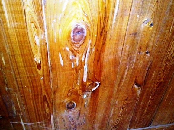 "Pecky Cypress" paneling on Family Room walls