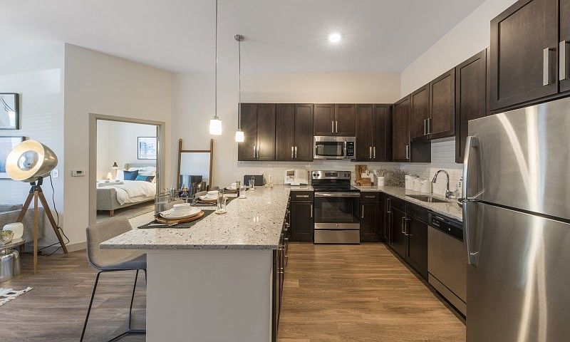 Kitchen with stainless steel appliances