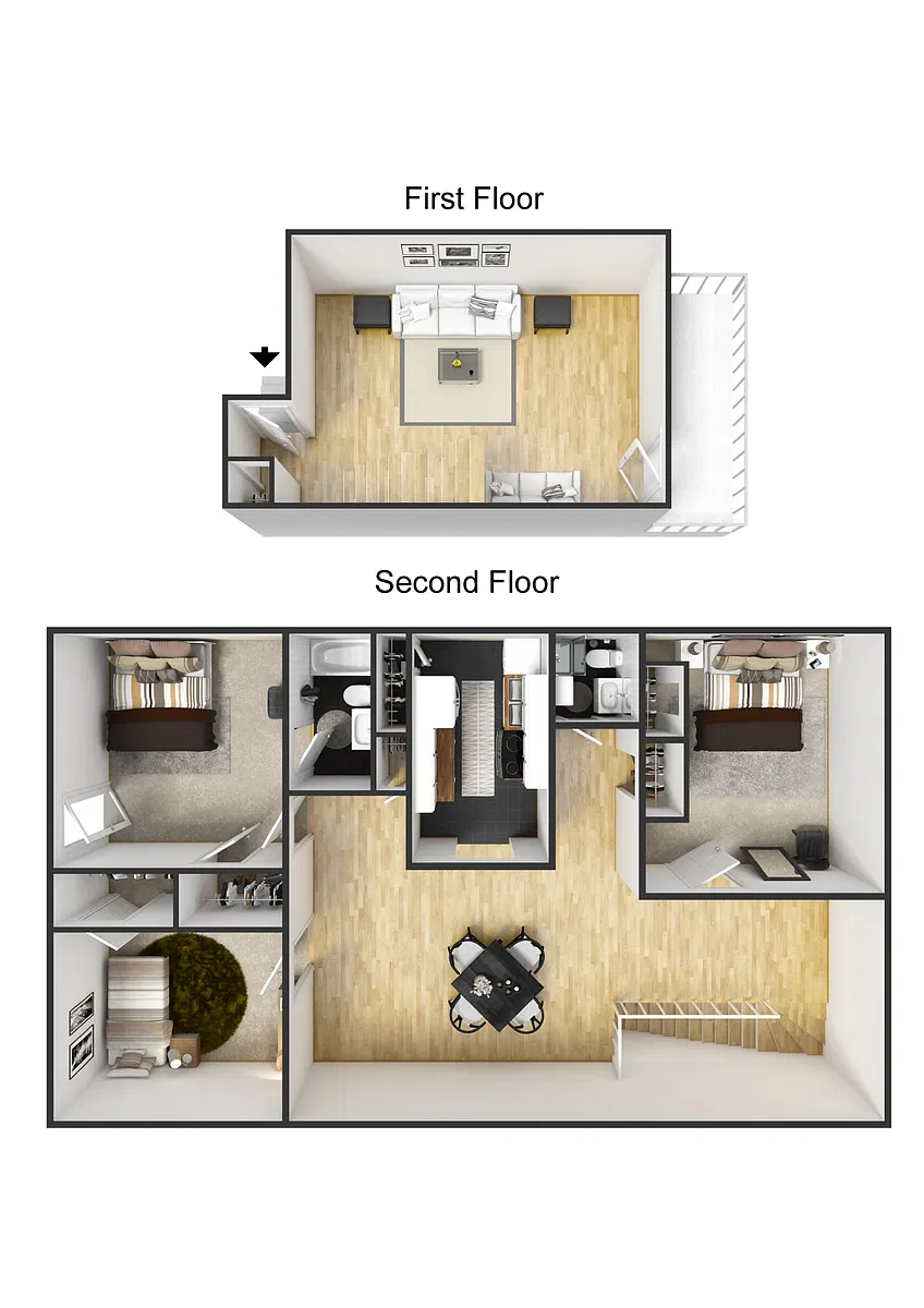Floor plan 3-Bedroom Split Furnished