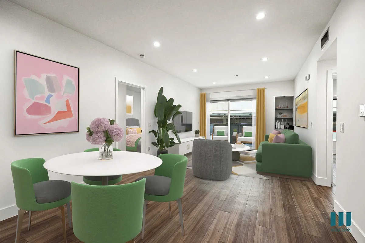 Dining and Living Room with Vinyl Flooring and Recessed Lighting - Colby at Ohio by Wiseman