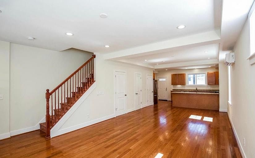 Open living room and dining room space.