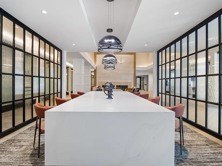 Coworking lounge with banquette and communal seating