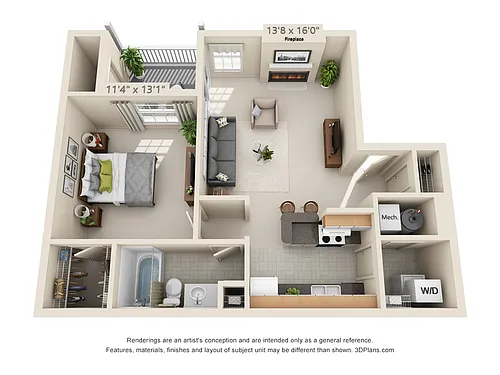 Floor plan 1-Bedroom 1-Bathroom | 765 sqft