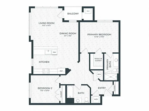 Floor plan B2 | 2 Bed | 2 Bath
