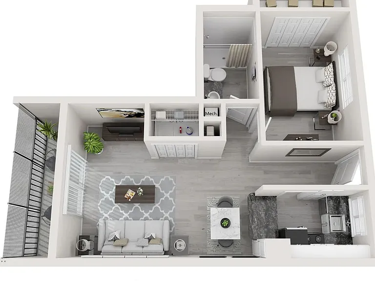 A 3D floor plan rendering of The Cypress.