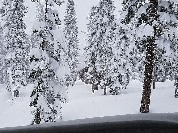 Living room view with snow