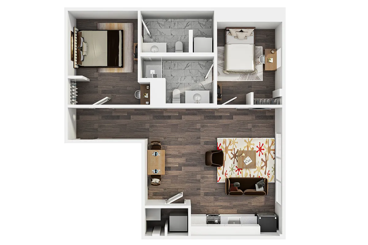 Floor plan The U 2BR 2BA The 1911
