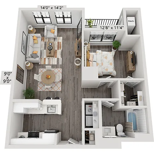 Floor plan One Bedroom A1C4