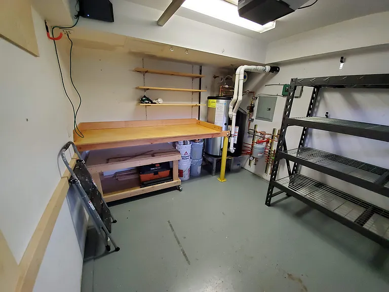 Garage with shelves