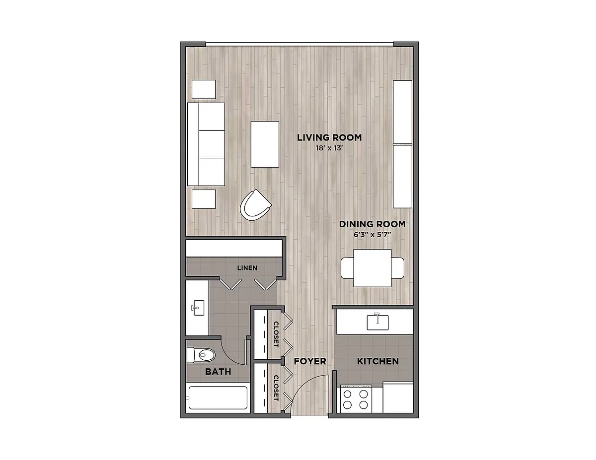 Floor plan Studio One Bath
