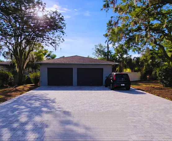 Spacious outdoor area with ample parking and beautiful green spaces.