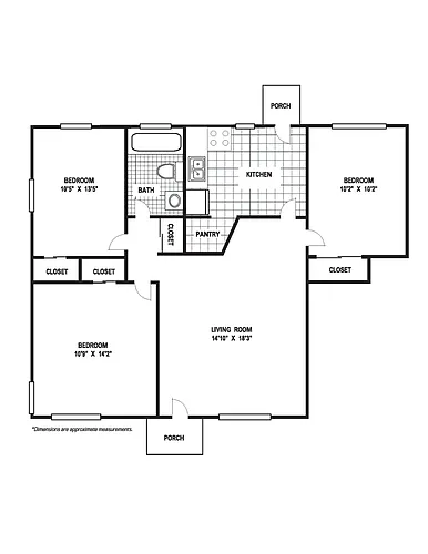 Floor plan 3 Bedroom 1 Bath B