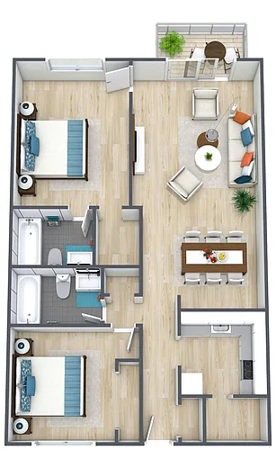 Floor plan 2BR - 2BTH Renovated